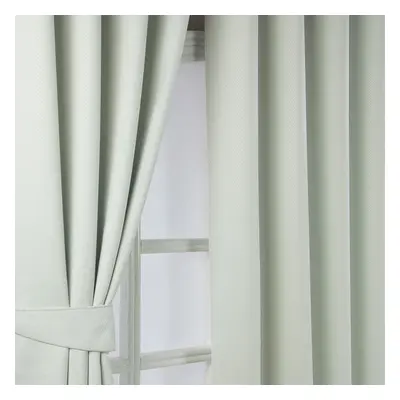 (W 228cm x Drop 182cm, Ivory) Herringbone Chevron Blackout Curtains Pair Eyelet Style