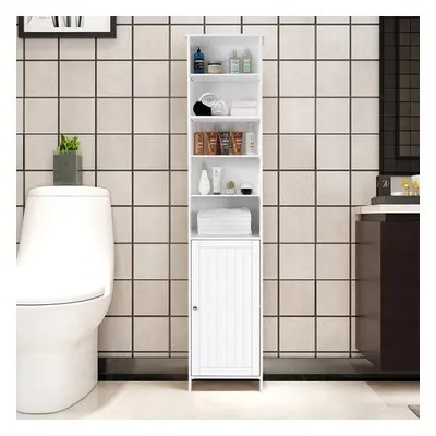 5-tier Shelves Storage Floor Cabinet Toilet Corner Floor Rack w/ Doors