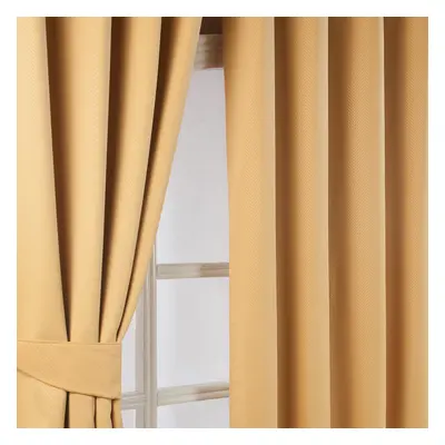 (W 228cm x Drop 182cm, Mustard Yellow) Herringbone Chevron Blackout Curtains Pair Eyelet Style