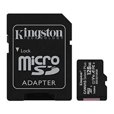 Kingston 128GB microSDHC Canvas Select Plus 100MB/s Read A1 Class UHS-I Memory Card + Adapter wi