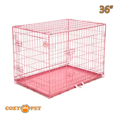 Dog Cage in Pink Puppy Crate Cozy Pet Crates Folding Metal Travel DC36P