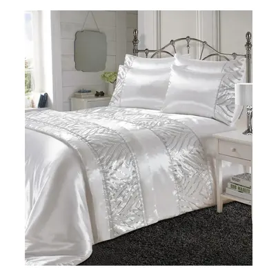 (Super King, White) Kampala Hill Shimmer Sequin Embellished Duvet Cover Set Bedding Set