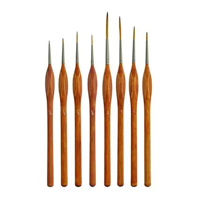 U.S. Art Supply Piece Taklon Detail and Liner Artist Brush Set with Wood Comfort Grip Handles - 