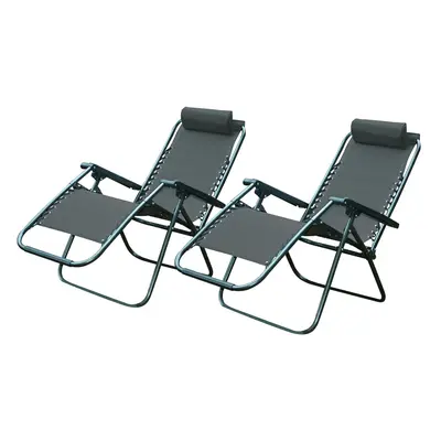 (Grey) Set x Textoline Folding Garden Sun Lounger Chairs Patio Furniture Zero Gravity