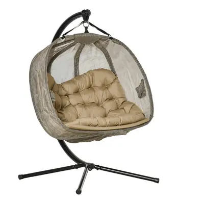 Outsunny Double Hanging Egg Chair Seaters Swing Hammock Brown