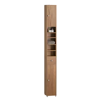 SoBuy BZR34-PF, Bathroom Tall Cabinet Cupboard, Dark Wooden Effect