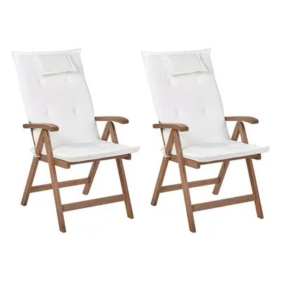 Set of Garden Chairs with Cushions AMANTEA Acacia Wood Off-White