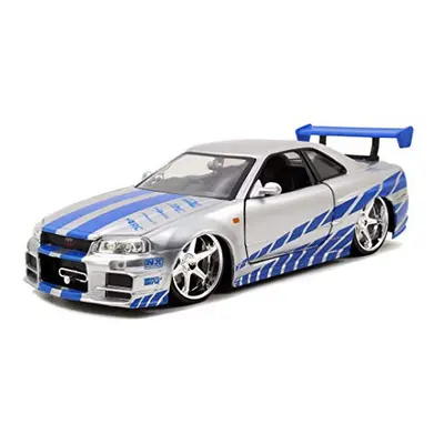 Jada Toys Fast & Furious Brians Nissan Skyline R34 Die-cast Car, 1:24 Scale, Silver & Blue