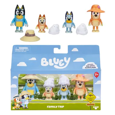 Bluey Figure 4-Packs Family Trip 2.5 Inch Poseable Figures of Bluey Bingo Bandit and Chilli with