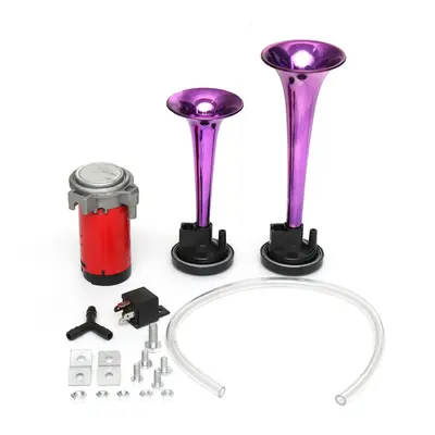 (Purple) 12V 178DB Air Horn Dual Trumpet Ultra Loud Universal For Train Trailer Truck Motorcycle