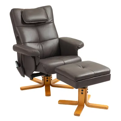 HOMCOM Massage Recliner Chair with Footstool and Hidden Storage, Dark Brown