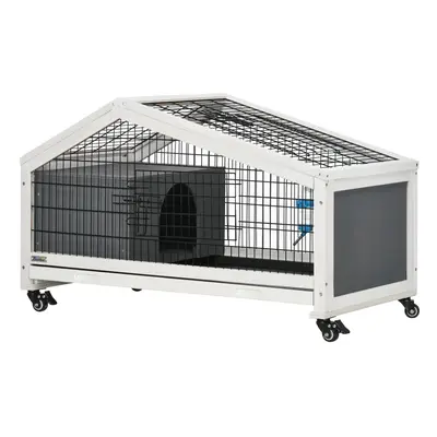 PawHut Rabbit Cage with Water Bottle, Wheels, Plastic Slide-Out Tray - Dark Grey