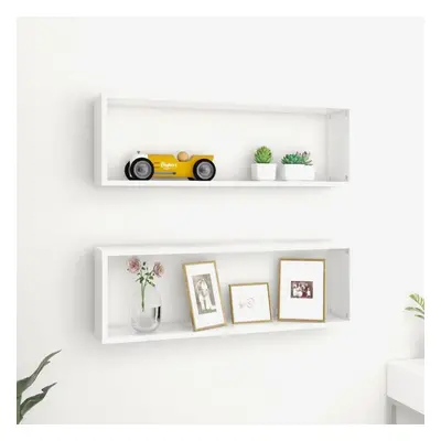 vidaXL 2x Wall Cube Shelves White Chipboard Storage Wall Hanging Shelf Unit