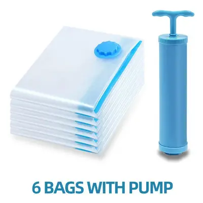 (80x100CM, 6PCS WITH PUMP) Vacuum Storage Bags For Clothes Pillows Bedding Waterproof Storage Ba