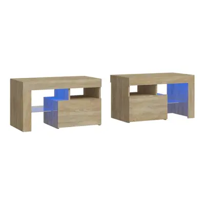 (sonoma oak) vidaXL 2x Bedside Cabinets with LED Lights Side Table Nightstand Multi Colours