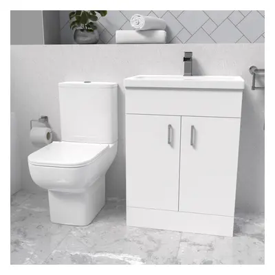 Nes Home 600mm White Bathroom with Basin Vanity & Close Coupled Toilet