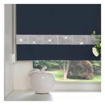 (Navy, 150x165cm) Luxury Living Crushed Velvet Roller Blind Trimmable Polyester Roller Blind