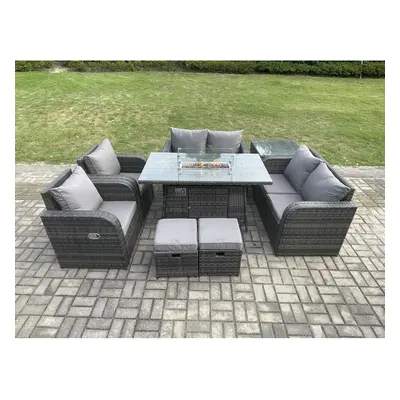 Fimous Seater Rattan Garden Furniture Set Propane Gas Fire Pit Table and Sofa Chair set with Sid