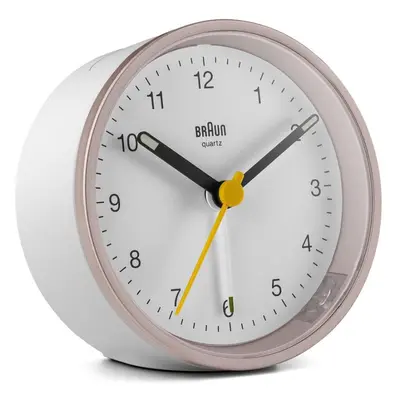 Braun Classic Analogue Alarm Clock with Snooze and Light, Pink & White, BC12PW