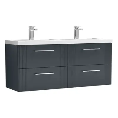 Retro Drawer Wall Hung Vanity Unit with Double Polymarble Basin - 1200mm - Satin Soft Black - Ba