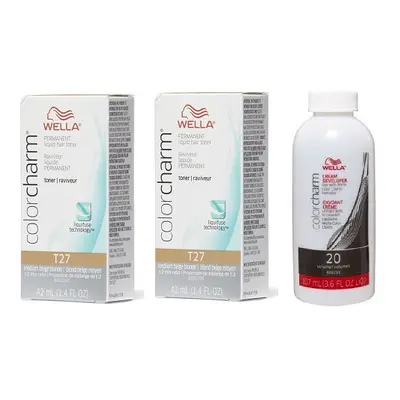 (T27+T27+ Dev (Vol. 20) 3.6oz) Wella Color Charm T14 Pale Ash Blonde Permanent Liquid Hair Toner