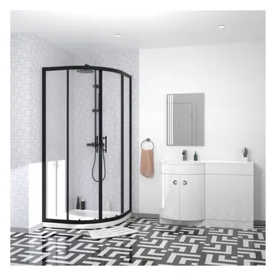 Nes Home Black Quadrant 900mm Shower Enclosure & LH Vanity Combination Unit