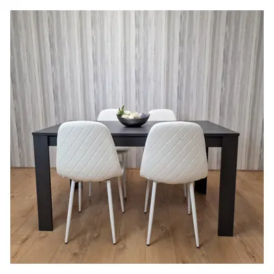 Grey Dining Set Table With White Stitched Chairs Kitchen Dining