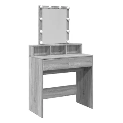 (grey sonoma) vidaXL Dressing Table with LED Cosmetic Table Vanity Makeup Table Sonoma Oak