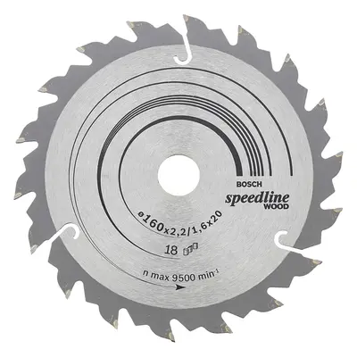 Bosch Speedline Wood Circular Hand Saw Blade, 160mm x 2.4mm x 20mm, Teeth, Silver