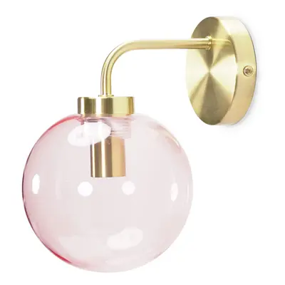 ValueLights Frenchie Pink Glass Globe Single Gold Wall Light and Bulb