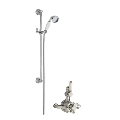 Traditional Twin Exposed Valve & Slide Rail Shower Set - Chrome/White - Balterley