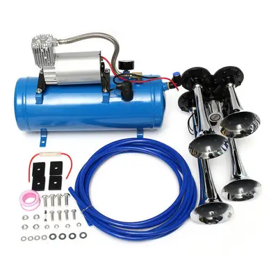 12V/24V PSI Air Train Chrome Horn Trumpet Vehicle Blue Compressor Tubing