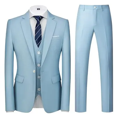 (sky blue, M) Men Suits Piece Slim Fit Single Breasted One Button Tuxedo Suit Blazer Waistcoat T