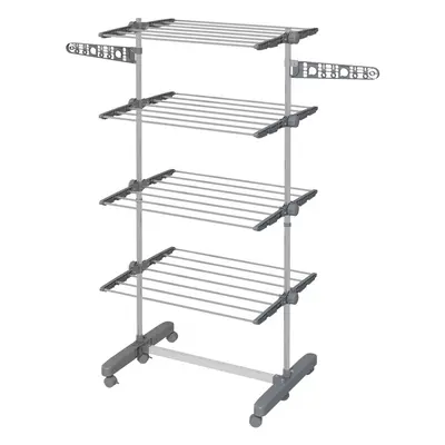 HOMCOM 4-Tier Large Clothes Airer Stainless Steel Clothes Drying Rack Grey