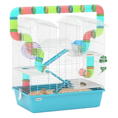 PawHut Tier Hamster Cage with Tubes, for Drawf, x x 65cm, Light Blue