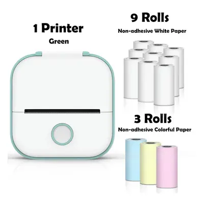 (Green-12 Rolls Paper) Phomemo T02 Portable Mini Wireless Thermal Pocket Printer Self-adhesive S