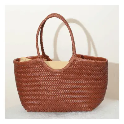 (Type A Auburn, Small cm long) Handbags Women's Genuine Leather Shoulder Bag Weaving Casual Shop