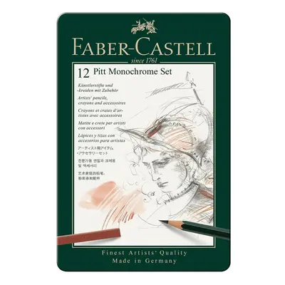 Faber-Castell PITT Monochrome Professional Quality 12-Piece Introductory Set in a Metal Case