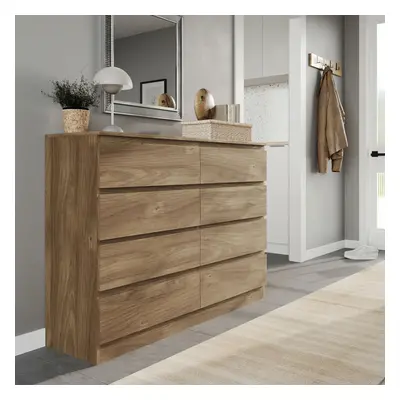 (Oak Carcass + Oak Drawers) Modern Wide Wooden Chest of Drawers Bedroom Furniture Storage Bedsid