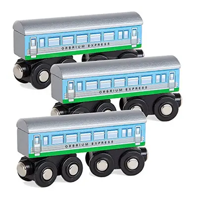 Orbrium Toys Pcs Large Wooden Railway Express Coach Cars, Fits Thomas, Brio, Chuggington