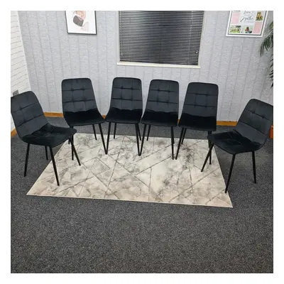 (6 Chairs) Black Velvet Dining Chairs with Soft Padded Seat