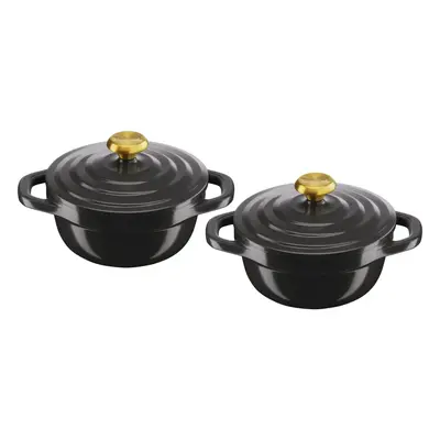 Air Mini Stew Pot Set of 2, 11cm Non Stick Cast Aluminium (Lighter Than Cast Iron) with Lid Grey