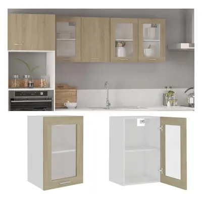 vidaXL Hanging Glass Cabinet Sonoma Oak Chipboard Storage Shelf Cupboards