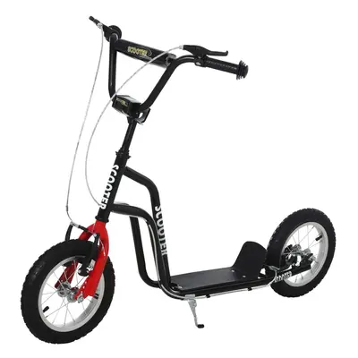 HOMCOM 75-80cm Kids Kick Scooter w/ Adjustable Handlebar Inflatable Wheels Black