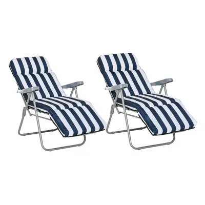 Outsunny Set of Folding Sun Lounger Recliner Chairs Daybed Cushion Blue White