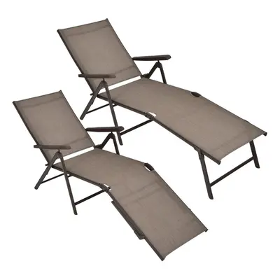 2Pcs Patio Foldable Chaise Lounge Chair Outdoor Portable Reclining Chair