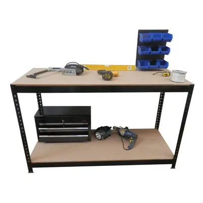 (Black) Workbench 1.2 meters Workstation Heavy Duty Metal Garage Workshop Shelve