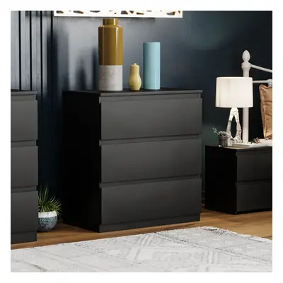 (Black) Denver Drawer Bedside Chest Side Garment Cabinet