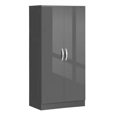 HOMCOM Modern Wardrobe Closet, Clothes Cabinet with High Glossing Door, Grey