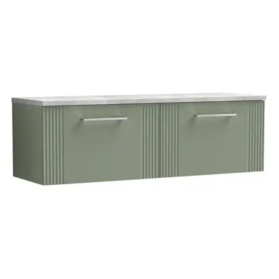 Retro Drawer Wall Hung Vanity Unit with Bellato Grey Laminate Worktop - 1200mm - Satin Green - B